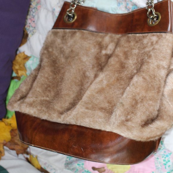 Vintage Faux Fur and Leather Large Handbag and/or Tote - Picture 8 of 13